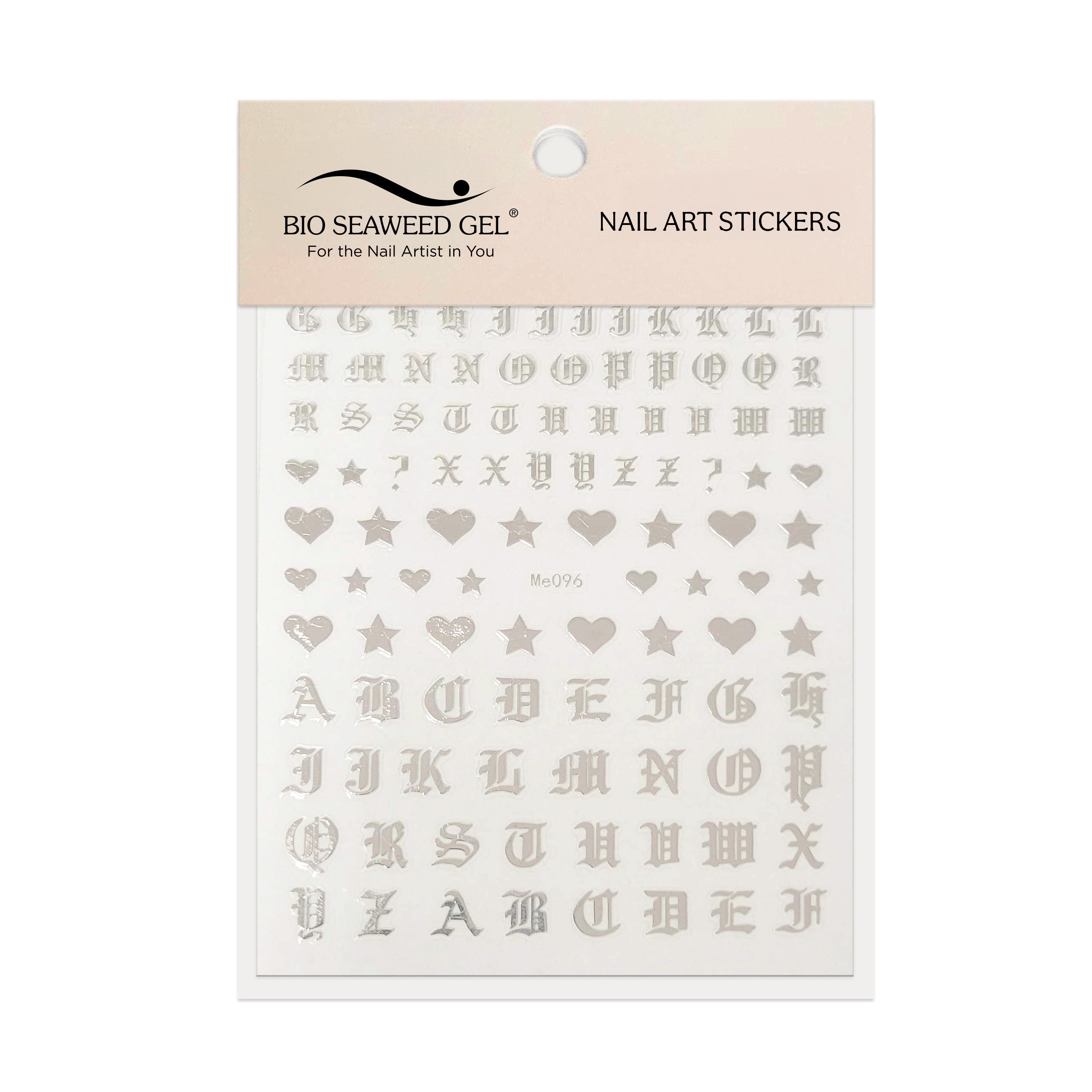 Gothic Letters with Hearts and Stars Nail Art Stickers - Bio Seaweed Gel USA